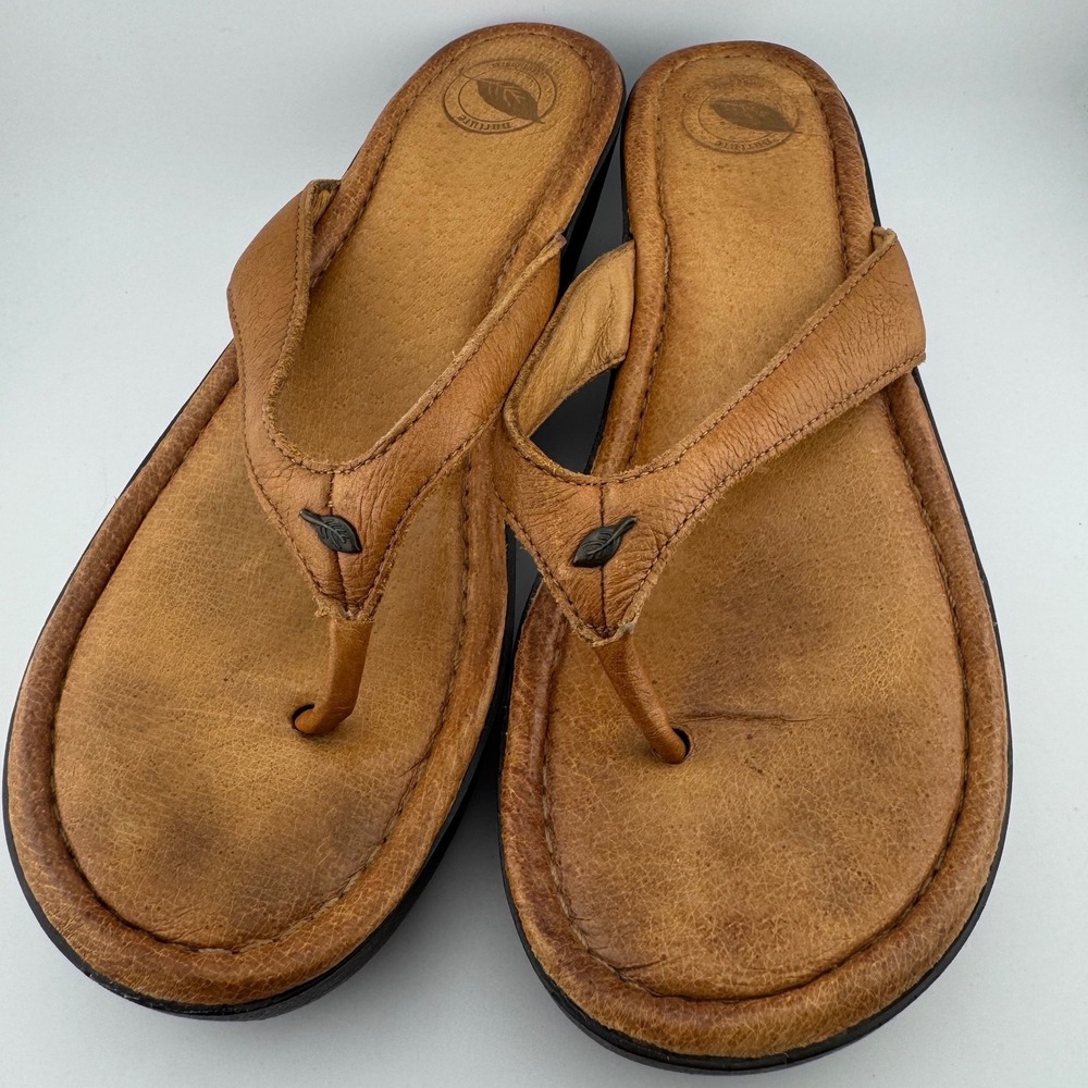 Nature Portlandโ Cabo Wedge Sandals 7.5 Tan Good Leather Thong Platform (1886)